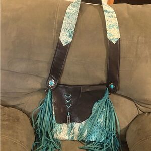 Stylish Brown and Teal Fringe Women's Bag